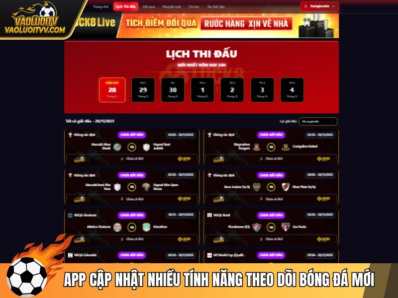 App cập nhật nhiều tính năng theo dõi bóng đá mới