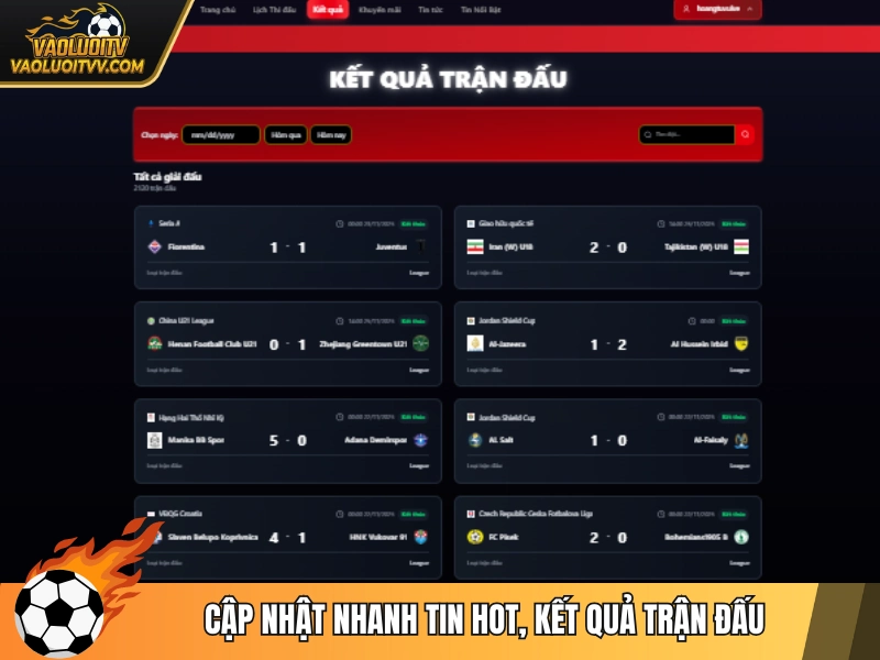 Cập nhật nhanh tin hot, kết quả trận đấu