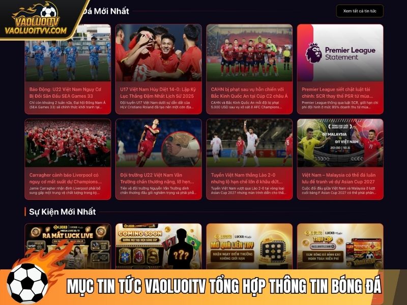 Mục tin tức Vaoluoitv tổng hợp thông tin bóng đá